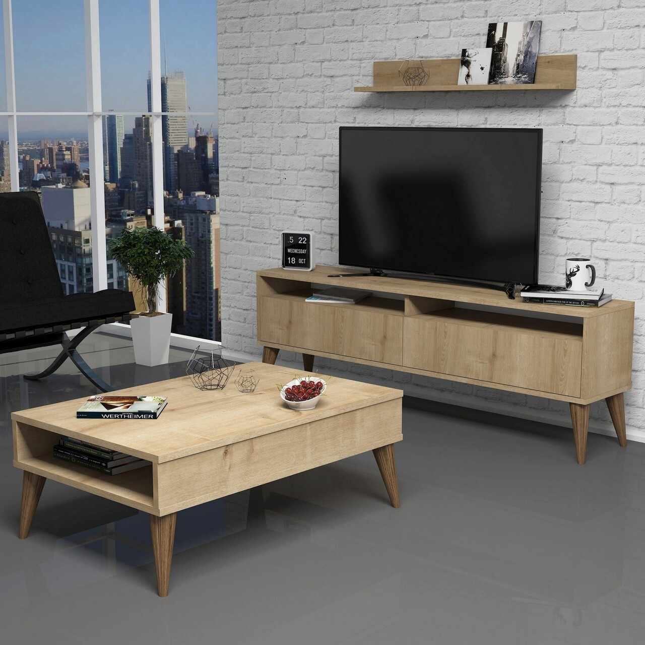 Set mobilier living, Hanah Home, Best, Stejar - imagine 5
